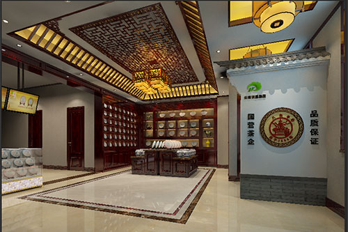 金华古朴典雅的中式茶叶店大堂设计效果图